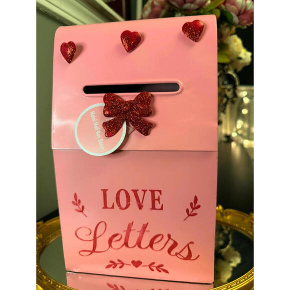 Pink “Love Letters” Metal Mailbox Tabletop Valentine Decor NWT